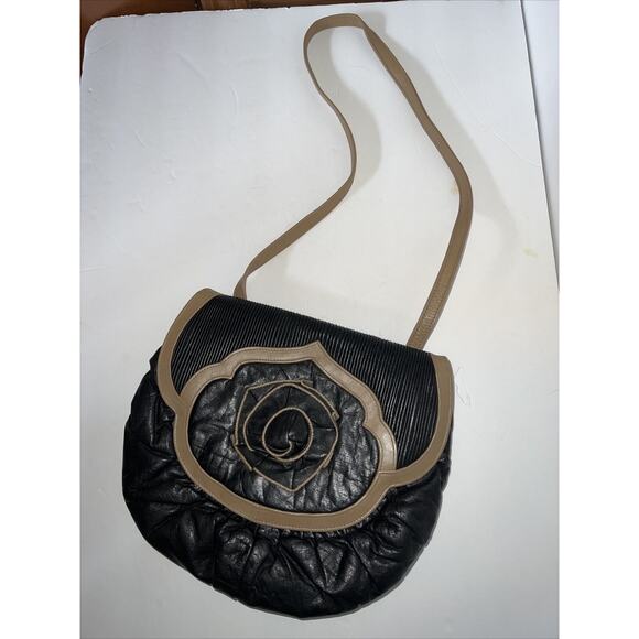 Timmy Woods 1977 Beverly Hills Vintage Black Leather Purse w/Tan Trim - Picture 2 of 8